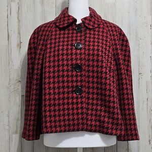 Briggs New York Red Black Houndstooth Jacket Size 12 Petite